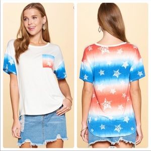 Red White Blue tye dye top